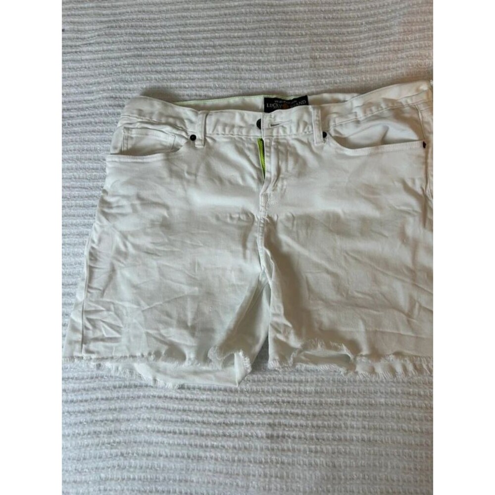 Lucky Brand Abbey White Denim Short Size 14/32 Raw Hem Casual Summer 100% Cotton
